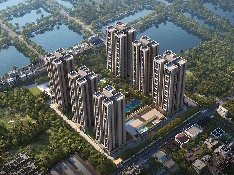 Aerial view of Utpalaa – The Condoville beside the East Kolkata waterbodies